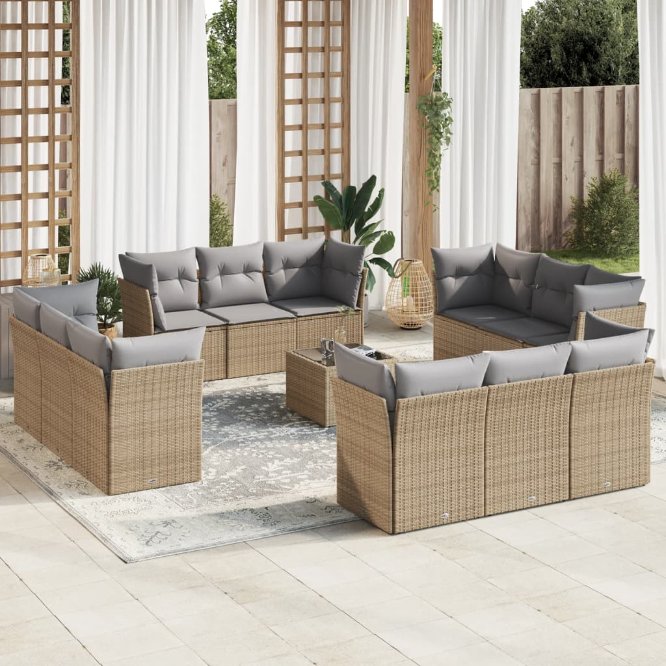 vidaXL 12-tlg. Garten-Sofagarnitur mit Kissen Schwarz Poly Rattan
