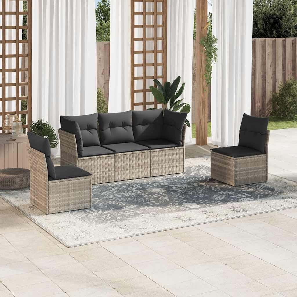 5-tlg. Garten-Sofagarnitur mit Kissen Schwarz Poly Rattan