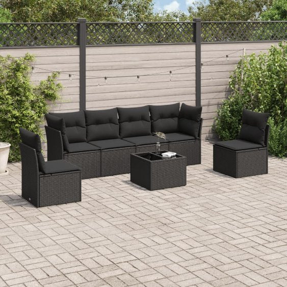 6-tlg. Garten-Sofagarnitur mit Kissen Schwarz Poly Rattan