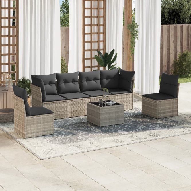 6-tlg. Garten-Sofagarnitur mit Kissen Schwarz Poly Rattan