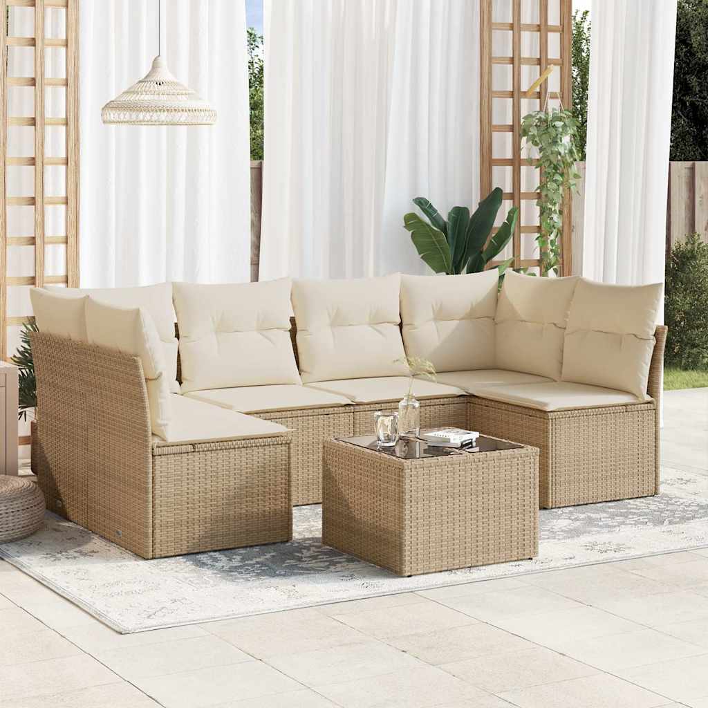 6-tlg. Garten-Sofagarnitur mit Kissen Schwarz Poly Rattan