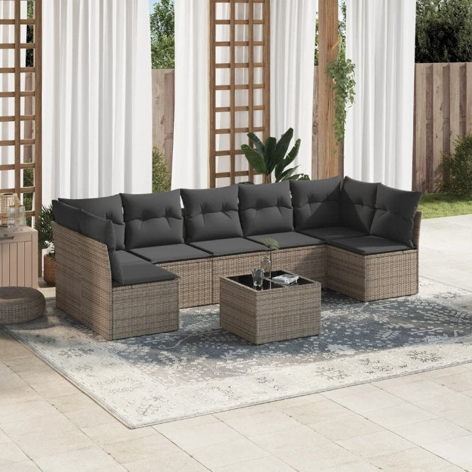 7-tlg. Garten-Sofagarnitur mit Kissen Schwarz Poly Rattan