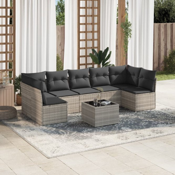 7-tlg. Garten-Sofagarnitur mit Kissen Schwarz Poly Rattan