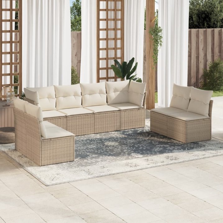 8-tlg. Garten-Sofagarnitur mit Kissen Schwarz Poly Rattan