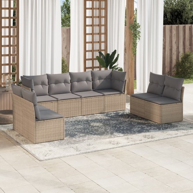 8-tlg. Garten-Sofagarnitur mit Kissen Schwarz Poly Rattan