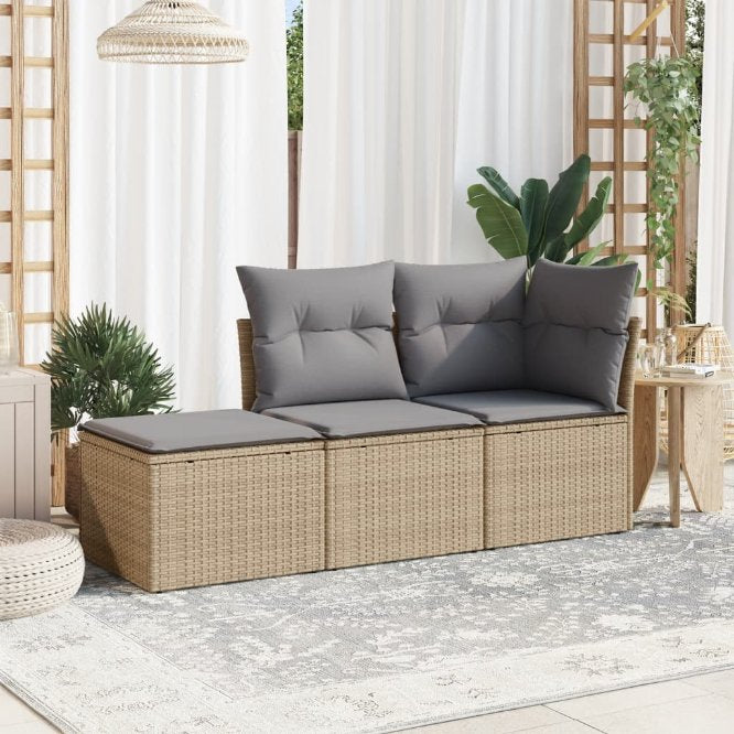 3-tlg. Garten-Sofagarnitur mit Kissen Schwarz Poly Rattan