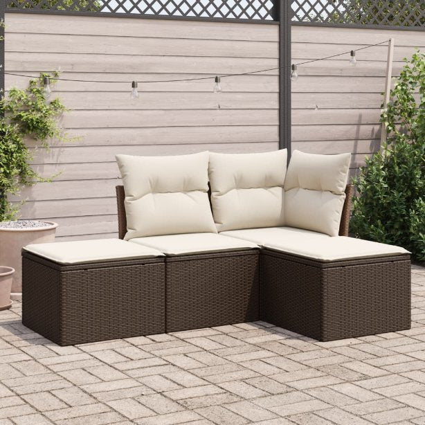 4-tlg. Garten-Sofagarnitur mit Kissen Schwarz Poly Rattan