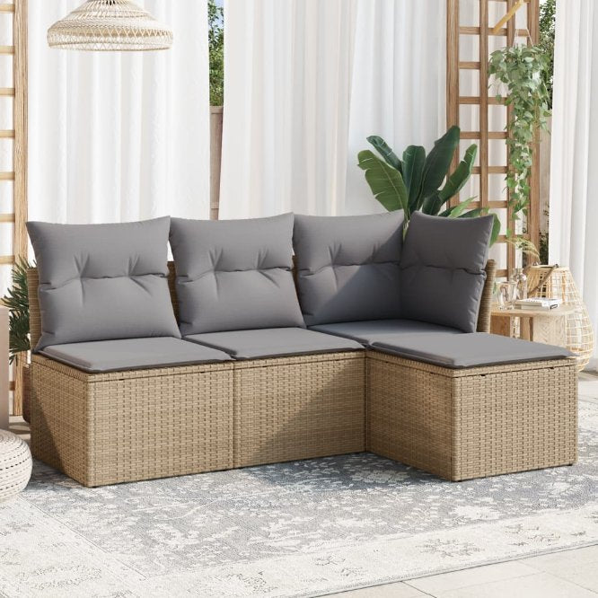4-tlg. Garten-Sofagarnitur mit Kissen Schwarz Poly Rattan