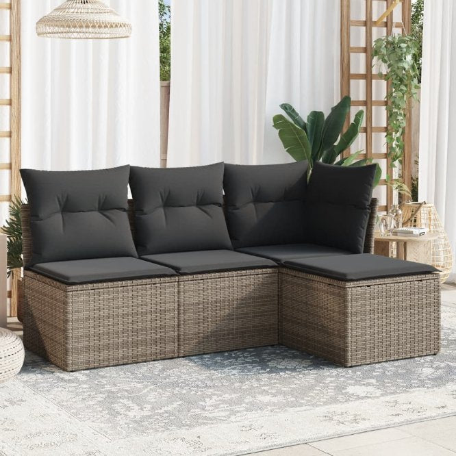 4-tlg. Garten-Sofagarnitur mit Kissen Schwarz Poly Rattan