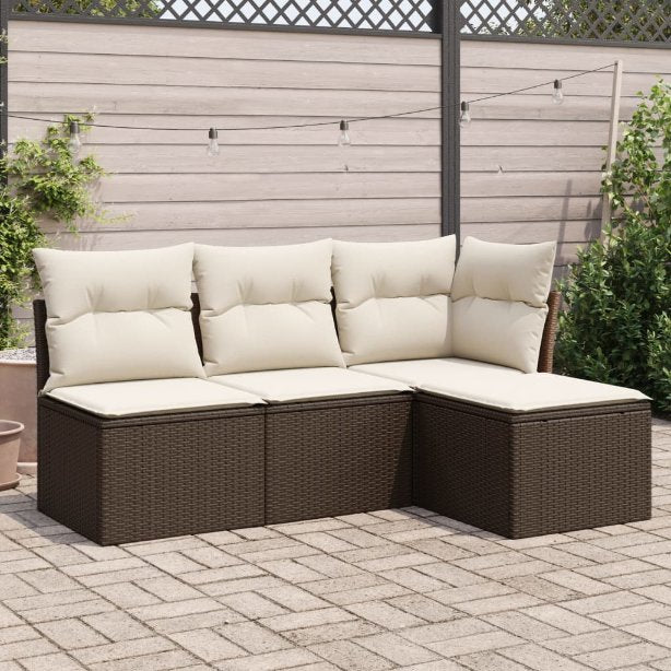 4-tlg. Garten-Sofagarnitur mit Kissen Schwarz Poly Rattan