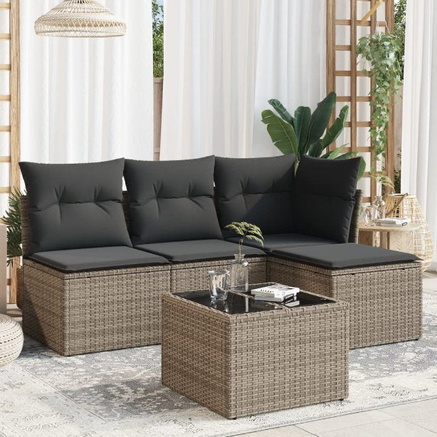 4-tlg. Garten-Sofagarnitur mit Kissen Schwarz Poly Rattan