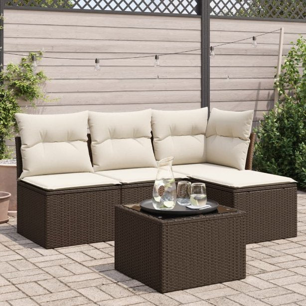 4-tlg. Garten-Sofagarnitur mit Kissen Schwarz Poly Rattan