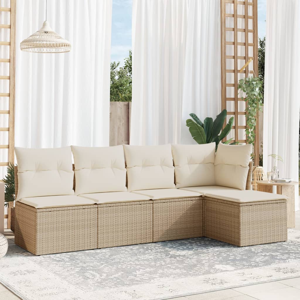5-tlg. Garten-Sofagarnitur mit Kissen Schwarz Poly Rattan