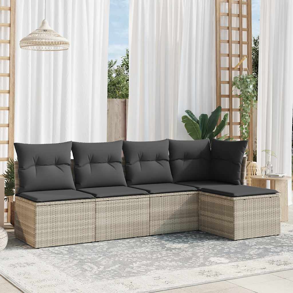 5-tlg. Garten-Sofagarnitur mit Kissen Schwarz Poly Rattan