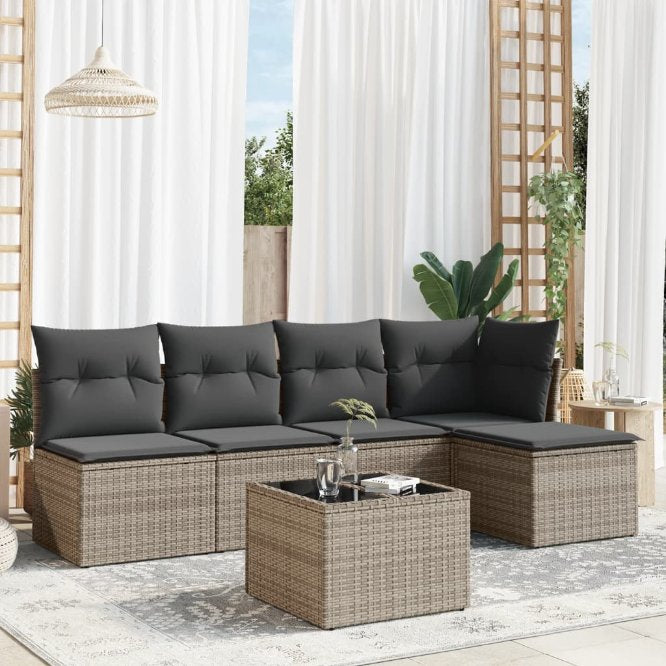 5-tlg. Garten-Sofagarnitur mit Kissen Schwarz Poly Rattan