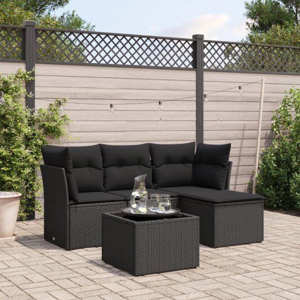 4-tlg. Garten-Sofagarnitur mit Kissen Schwarz Poly Rattan