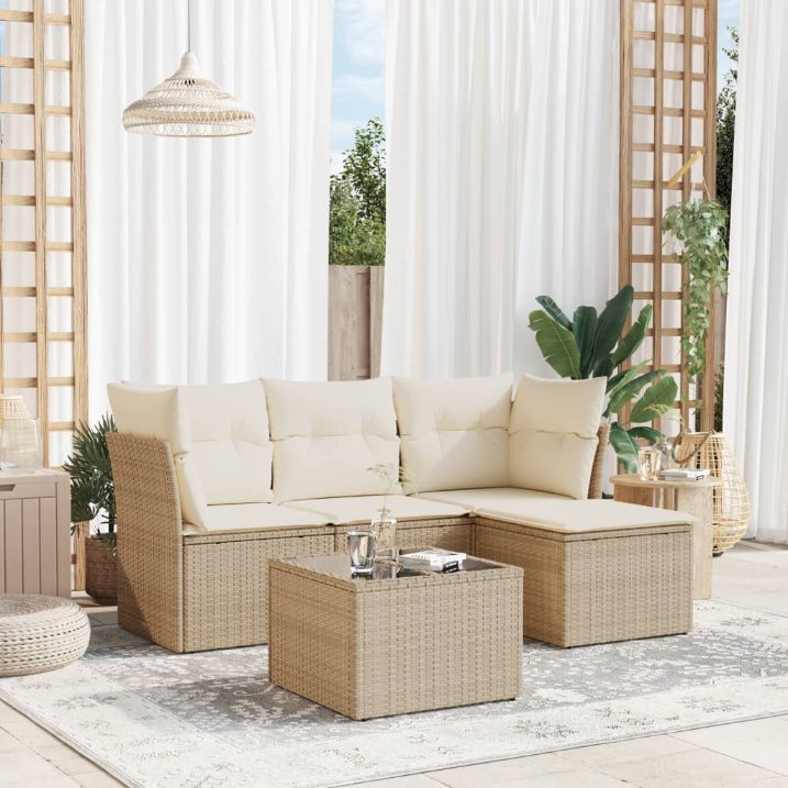 4-tlg. Garten-Sofagarnitur mit Kissen Schwarz Poly Rattan
