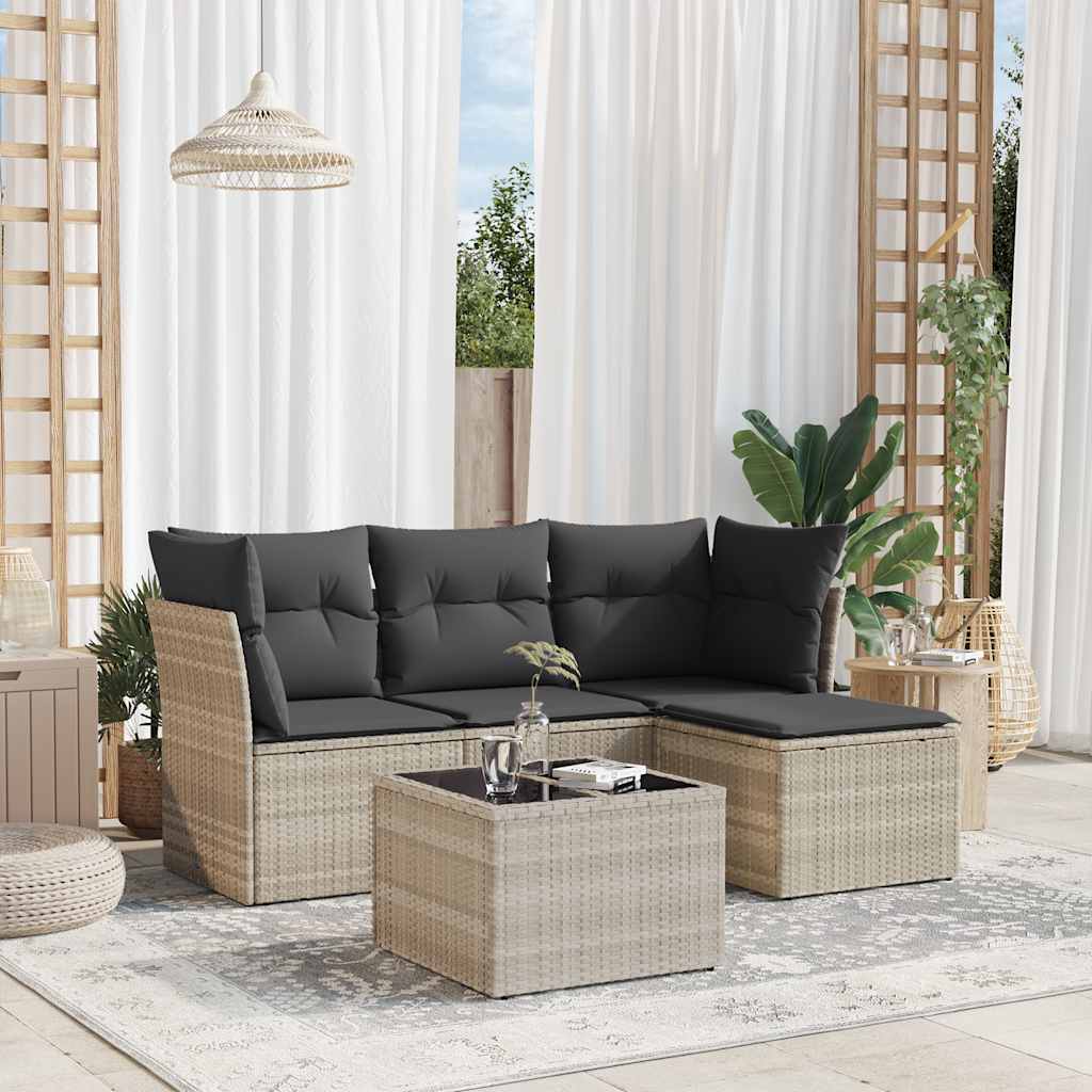 4-tlg. Garten-Sofagarnitur mit Kissen Schwarz Poly Rattan
