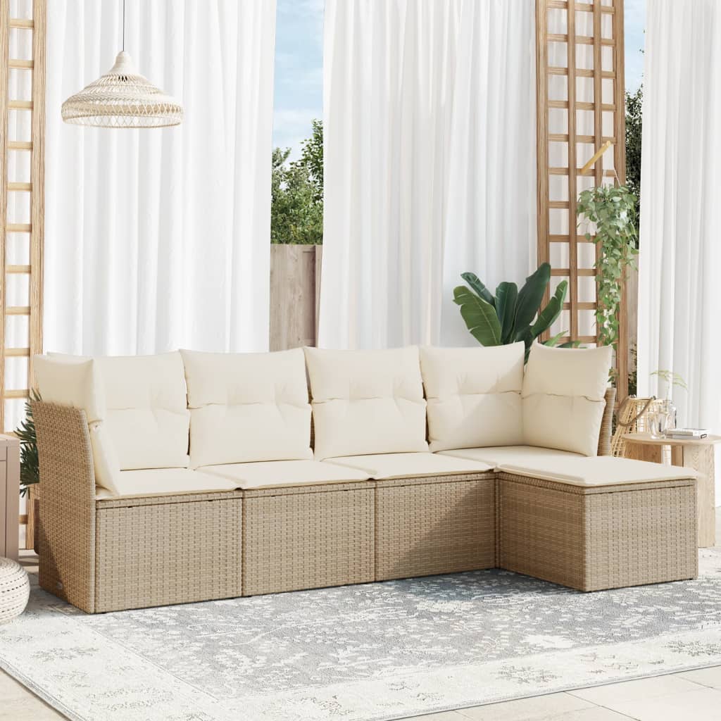 5-tlg. Garten-Sofagarnitur mit Kissen Schwarz Poly Rattan