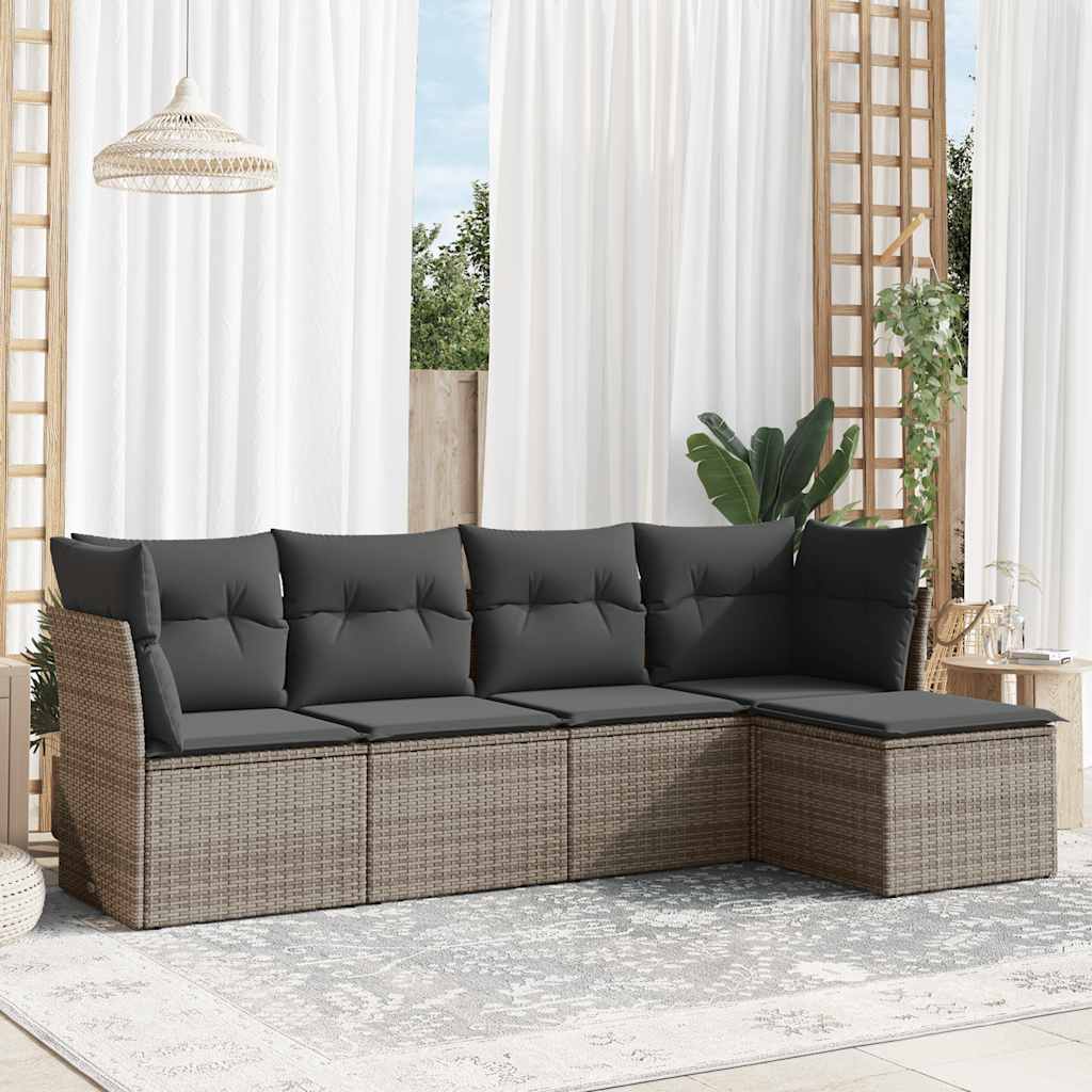 5-tlg. Garten-Sofagarnitur mit Kissen Schwarz Poly Rattan