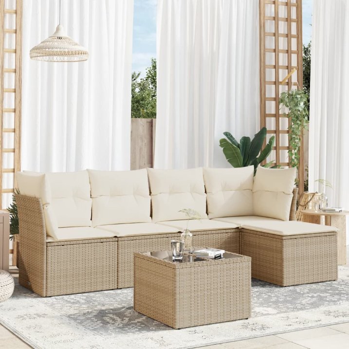 5-tlg. Garten-Sofagarnitur mit Kissen Schwarz Poly Rattan