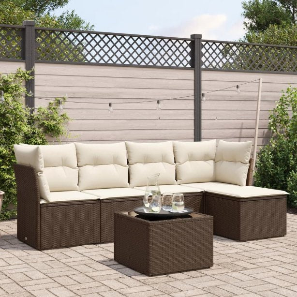 5-tlg. Garten-Sofagarnitur mit Kissen Schwarz Poly Rattan