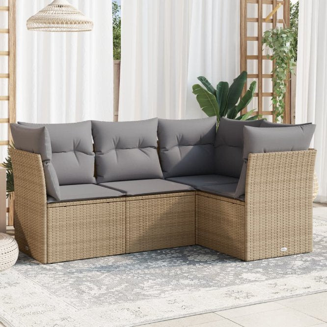 4-tlg. Garten-Sofagarnitur mit Kissen Schwarz Poly Rattan