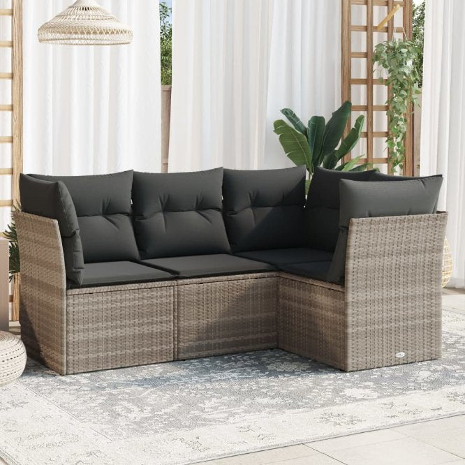 4-tlg. Garten-Sofagarnitur mit Kissen Schwarz Poly Rattan