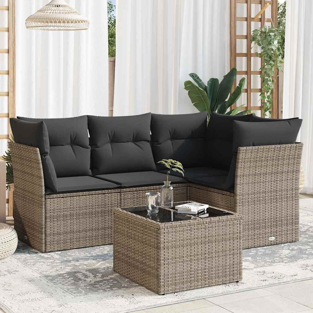 4-tlg. Garten-Sofagarnitur mit Kissen Schwarz Poly Rattan