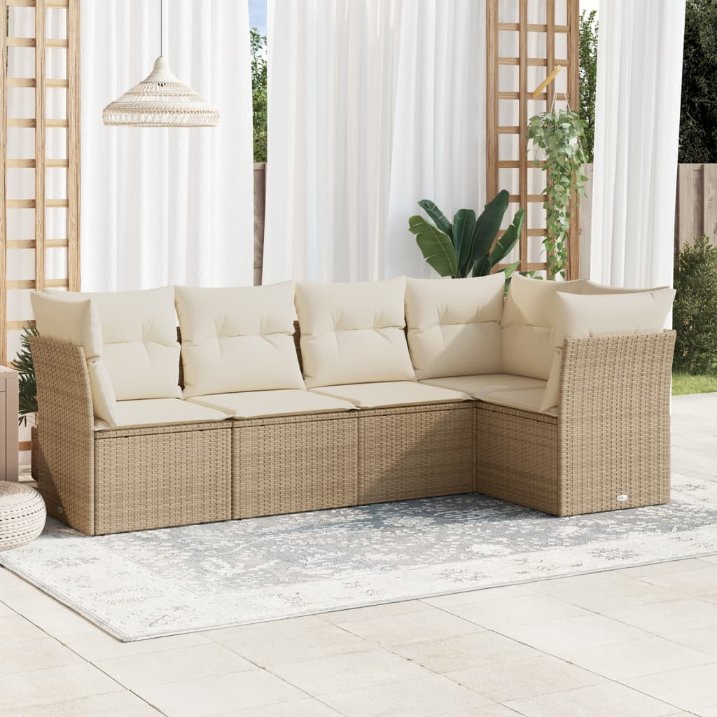 5-tlg. Garten-Sofagarnitur mit Kissen Schwarz Poly Rattan