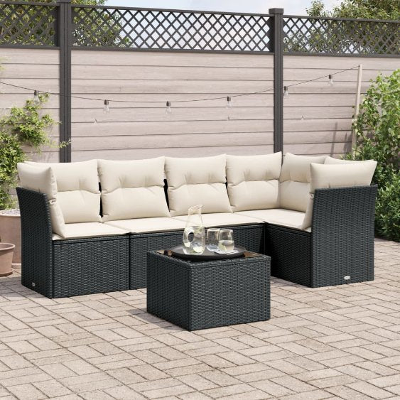5-tlg. Garten-Sofagarnitur mit Kissen Schwarz Poly Rattan