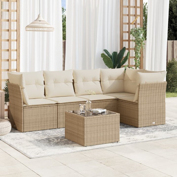5-tlg. Garten-Sofagarnitur mit Kissen Schwarz Poly Rattan