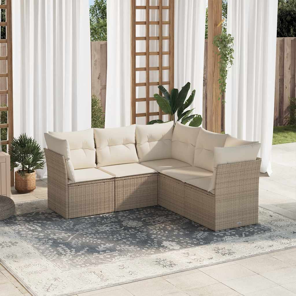5-tlg. Garten-Sofagarnitur mit Kissen Schwarz Poly Rattan