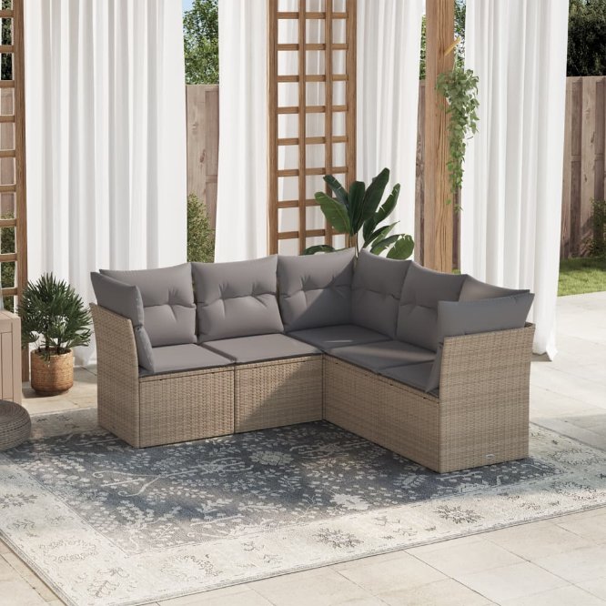 5-tlg. Garten-Sofagarnitur mit Kissen Schwarz Poly Rattan