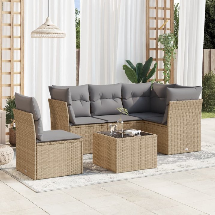 5-tlg. Garten-Sofagarnitur mit Kissen Schwarz Poly Rattan