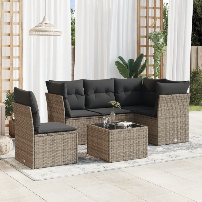 5-tlg. Garten-Sofagarnitur mit Kissen Schwarz Poly Rattan