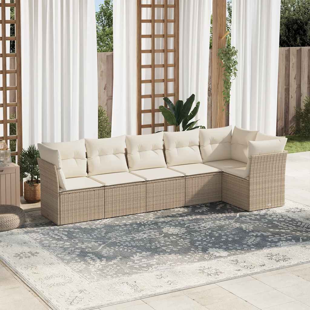 6-tlg. Garten-Sofagarnitur mit Kissen Schwarz Poly Rattan