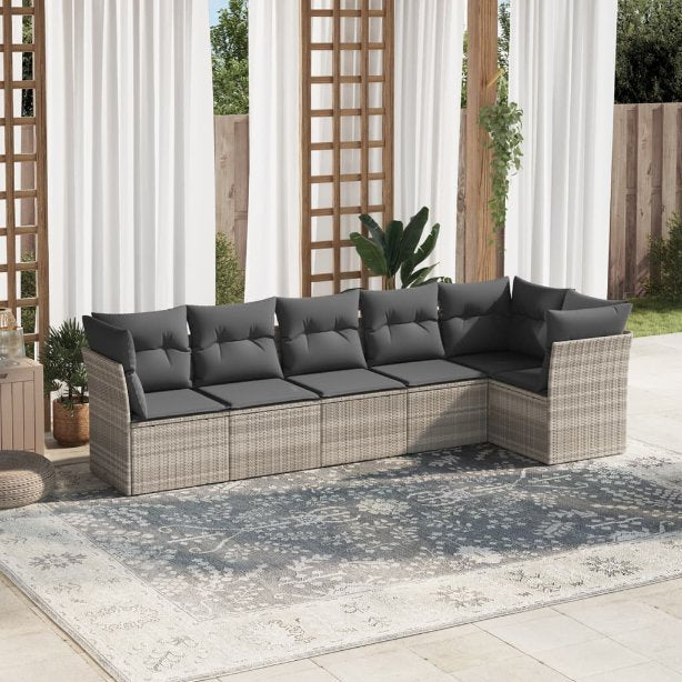 6-tlg. Garten-Sofagarnitur mit Kissen Schwarz Poly Rattan