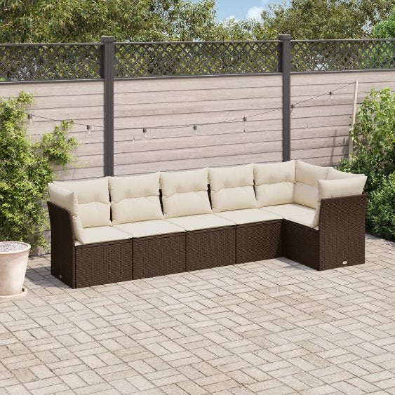 6-tlg. Garten-Sofagarnitur mit Kissen Schwarz Poly Rattan