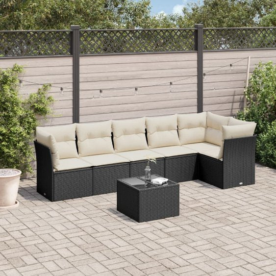 6-tlg. Garten-Sofagarnitur mit Kissen Schwarz Poly Rattan