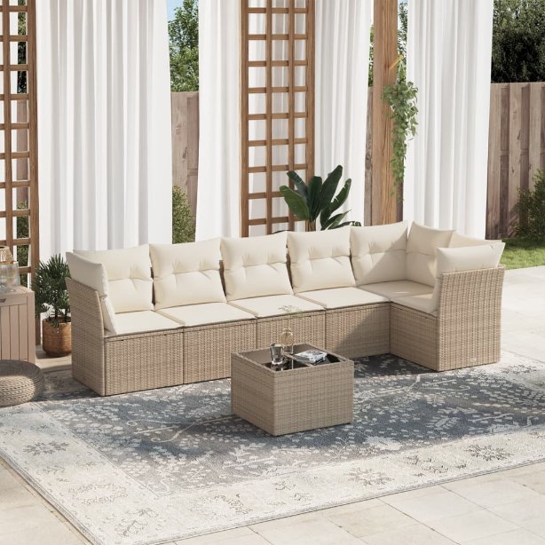 6-tlg. Garten-Sofagarnitur mit Kissen Schwarz Poly Rattan