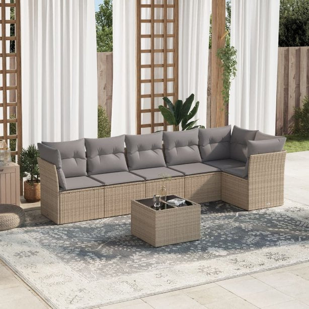 6-tlg. Garten-Sofagarnitur mit Kissen Schwarz Poly Rattan