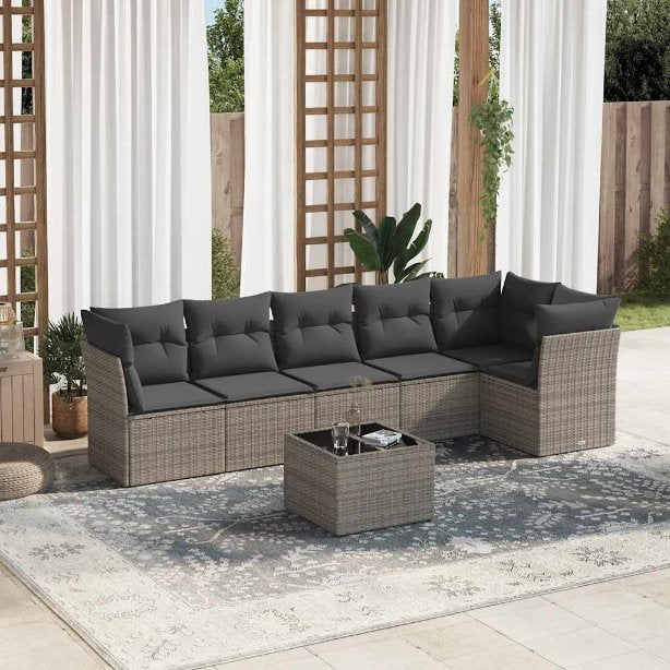 6-tlg. Garten-Sofagarnitur mit Kissen Schwarz Poly Rattan