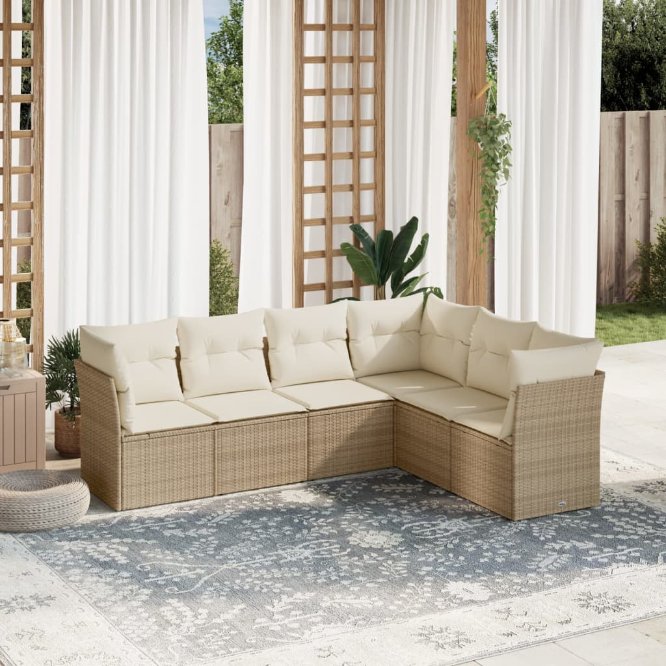 6-tlg. Garten-Sofagarnitur mit Kissen Schwarz Poly Rattan