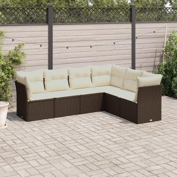 6-tlg. Garten-Sofagarnitur mit Kissen Schwarz Poly Rattan