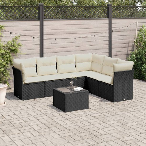 6-tlg. Garten-Sofagarnitur mit Kissen Schwarz Poly Rattan
