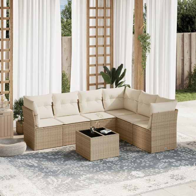 6-tlg. Garten-Sofagarnitur mit Kissen Schwarz Poly Rattan