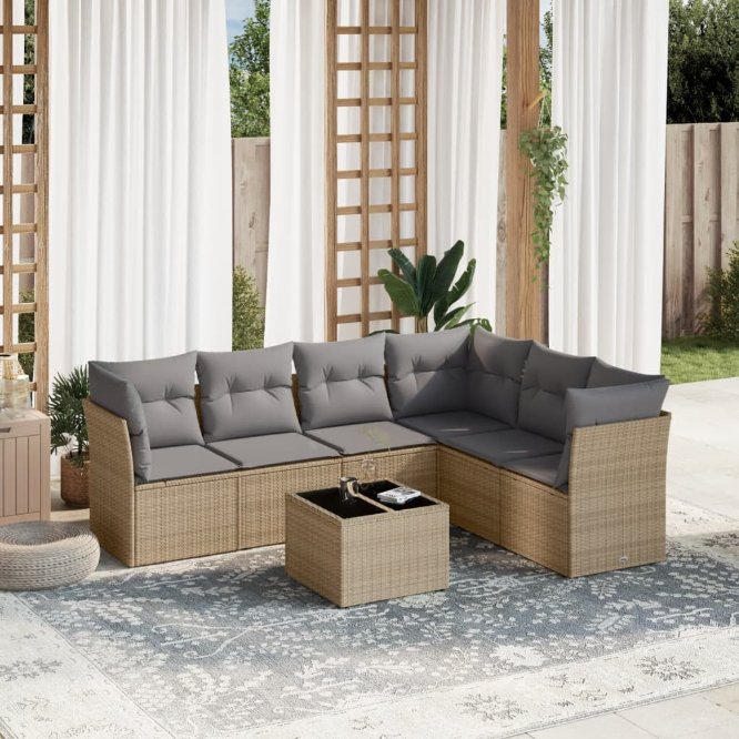 6-tlg. Garten-Sofagarnitur mit Kissen Schwarz Poly Rattan