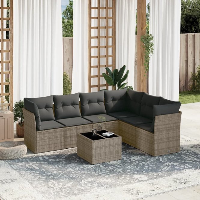 6-tlg. Garten-Sofagarnitur mit Kissen Schwarz Poly Rattan