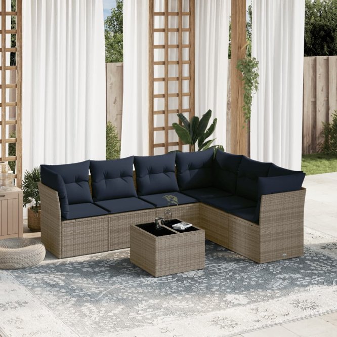 6-teiliges Gartensofa-Set mit Kissen, grau, Polyrattan